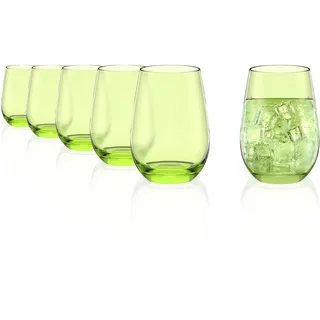 Stölzle Lausitz Wassergläser Elements Grün 6er-Set 465 ml – Allroundgläser für Wasser, Saft & Cocktails – Hochwertige Trinkgläser aus bleifreiem Kristallglas – Spülmaschinengeeignet & stoßfest