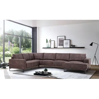 OTTO home Wohnlandschaft »OLAND U-Form, XXL, B: 342 cm, Skandi-Design« Skandi-Design in Struktur, Flachgewebe, Luxus-Microfaser, Boucle, braun