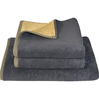 Handtuch Set DYCKHOFF "Golden Shades Rhomb", gold (goldfarben), 3 Stk., Walkfrottier, Walkfrottier, Obermaterial: 100% Baumwolle, Handtuch-Sets, Handtuch Set, 2 Handtücher (50x100cm), 1 Duschtuch (70x140cm)