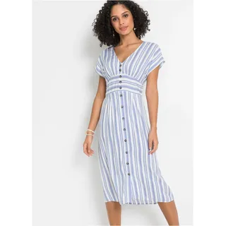 Midikleid BONPRIX, Damen, Gr. 50, N-Gr, hellblau, weiß gestreift, Obermaterial: 100% Viskose, ausgestellt, Kleider Midikleid, für warme Tage, aus Viskose, ausgestellte Passform, Topseller