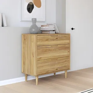 Forte Sherbrooke, einfache Montage Dank EasyKlix by Kommode, Holzdekor: Mauvella Eiche, hohe Holzfüße, Sideboard mit 3 Schubladen, Modern Mid Century Stil, 90 cm breit x 93 cm hoch x 43 cm tief