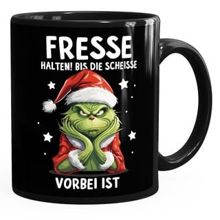 MoonWorks® Grinch Tasse Anti Weihnachten Spruch Ironie Sarkasmus lustige Weihnachtsbecher Geschenke für Weihnachtsmuffel Spruch 2 schwarz standard