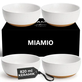 MIAMIO – Schüssel Set 4er mit 820 ml Fassungsvermögen, ideal für Salat, Müsli, Obst, Ramen – Spülmaschinen- und Mikrowellenfest – Aura Kollektion (Cremig Kakao, Schalen (4x))