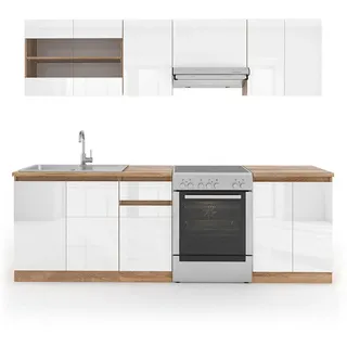 Küchenzeile Raul 240 cm weiß hochglanz/sonoma