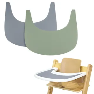 Hochstuhl Tischset, 2 Stück Strapazierfähiges Hochstuhl Tischset Silikon, für Tripp Trapp Hochstuhl Zubehör, Geeignet für Tripp Trapp Hochstuhl Tablett (Grau und Grün)