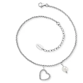 Engelsrufer Damen Fußkettchen aus Sterling Silber mit Herz Anhänger und Perle - Karabinerverschluss - in zwei Längen verstellbar - nickelfrei - Größe: 22+5cm