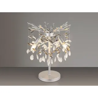 Ausgefallene große Tischlampe Silber mit Kristall 2-farbig, Nachttischlampe 50cm