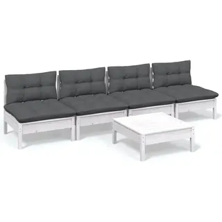 vidaXL 5-tlg. Garten-Lounge-Set mit Anthrazit Kissen Kiefernholz - Weiß