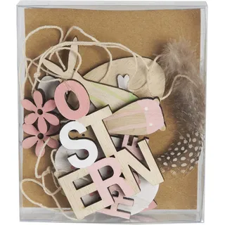 HEITMANN DECO Osteranhänger aus Holz - Frohe Ostern, Hase, Ostereier - Osterdeko, Frühlingsdeko - 6-teilig - Natur, Grün, Pink, 15 x 11 x 2 cm