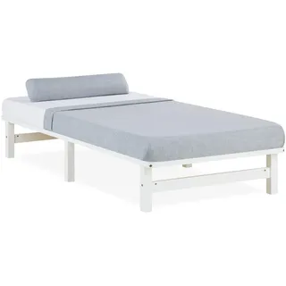 Homestyle4u Holzbett 90x200 cm Weiß – Massivholz Kiefer, Paletten-Optik, inkl. Rollrost - Weiß