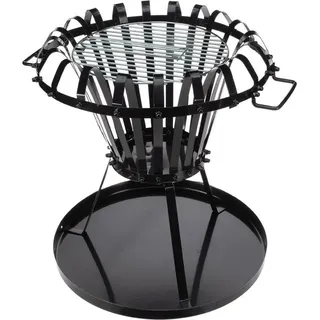 Feuerschale mit verchromtem Grillrost und Bodenplatte - rund 53,5 x Ø 50 cm - beschichtetes Metall schwarz