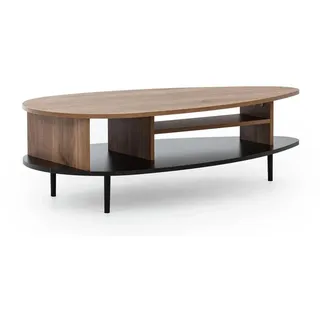 Ravio Couchtisch Nero 120 cm Retro-Stil Ovale Form , Schwarz, Hellbraun, Braun , Metall , 119x37x62 cm , Wohnzimmer, Wohnzimmertische, Couchtische