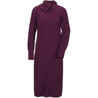Strickkleid GOLDNER "Kurzgröße Strickkleid mit raffiniertem asymmetrischem Kragen", Damen, Gr. 20, K-Gr, lila (beere), Obermaterial: 70% Polyacryl PAN. 30% Schurwolle WV., Rippe, Kleider Strickkleid, asymmetrischer Kragen mit Reißverschluss