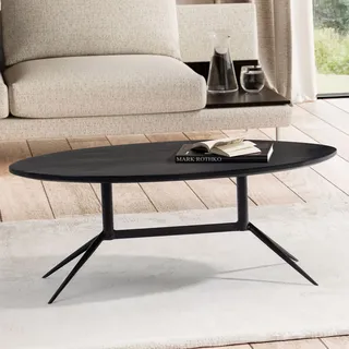 Couchtisch FineBuy Wohnzimmertisch Massivholz 90 cm Sofatisch Tisch Oval Modern - Schwarz