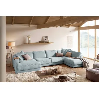 KAWOLA Wohnlandschaft U-Form Madeline Cord Longchair links hellblau