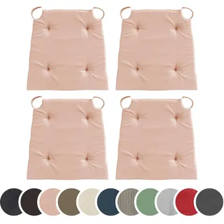 sleepling 4er Set Stuhlkissen, 42 (vorne) 35 (hinten) x 40 x 5 cm, Rose | Sitzkissen für Stuhl & Bank mit Klettverschluss, Indoor & Outdoor, 100% Baumwolle, Made in EU, Waschbar bis 30 Grad, 4 Stück