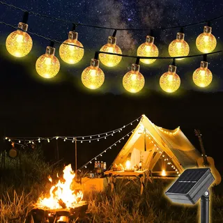 salcar Solar LED Lichterkette für Camping Vorzelt Außen, 5M 20 LEDs Kristall Kugeln Solar LED Deko für Garten, Bäume, Terrasse - Warm