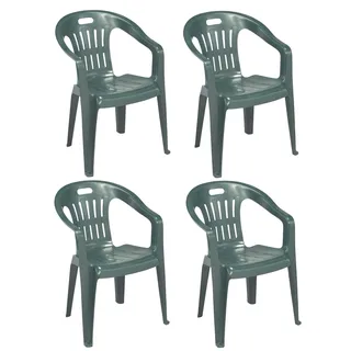 4er-Set stapelbare Stühle mit niedriger Rückenlehne und Armlehnen, Made in Italy, Farbe grün, Maße 55 x 78 x 56 cm