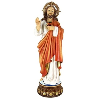 DRW Heilige Figur Jesus Herz Holz Stil Handbemalt Harz 67 cm