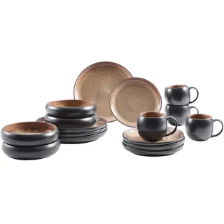 Novel Kombiservice , Braun , Keramik , 16-teilig , Farbverlauf , 470 ml , Lfgb, Handmade Quality , lebensmittelecht , Geschirr, Geschirrsets, Kombiservice