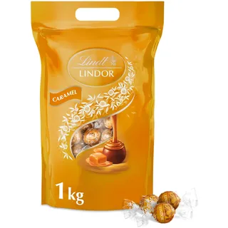 Lindt Schokolade | LINDOR Kugeln Caramel, 1kg Beutel, Großpackung | ca. 78 Kugeln, Vollmilch Schokolade, Karamell-Füllung, zum Teilen, Vorrat, zartschmelzend, Schokoladen-Geschenk
