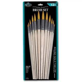 Royal & Langnickel RSET-9604 - Gold Taklon 12-teiligesRundpinsel Set mit langem Griff