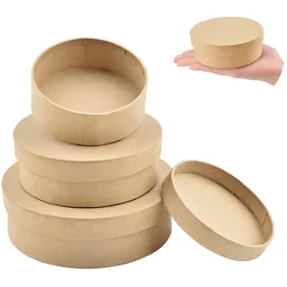 WANDIC Pappmaché-Boxen, Set mit 3 runden Kraftpapierboxen, Pappmaché-Boxen mit Deckel zur Aufbewahrung von Accessoires, Kosmetik, Schmuck und Geschenken in 3 Größen