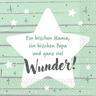 Riethmüller Servietten "Ein bisschen Papa, ein bisschen Mama" 33cm x 33cm, 16 Stück - Große Papier-Servietten mit Spruch für Geburtstag & Taufe - Tischdeko
