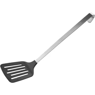 FMprofessional Schlitzwender, Pfannenwender mit Edelstahlgriff, Bratenwender mit Funktionsteil aus Kunststoff, praktischer Grillwender, langlebiger Bratenheber (Farbe: Schwarz/Silber)