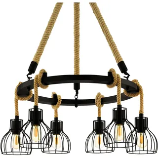 EGLO Hängeleuchte »RAMPSIDE Pendellampe, E27, Vintage, Hängelampe, Esstischlampe, Lampe« E27 Hängeleuchte, Wohnzimmerlampe, H109 x Ø76 cm, schwarz, 6X28W exkl., braun