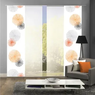 Flächenvorhang Rawlins, 4-Tlg. , Orange , Textil , Kreise , 60x245 cm , mit Beschwerungsstab, mit Paneelwagen, Seidenoptik, mit Metallabschlussleisten , Heimtextilien, Vorhänge, Flächenvorhänge
