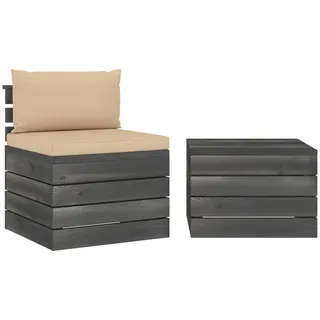 vidaXL 2-tlg. Garten-Sofagarnitur aus Paletten mit Kissen Kiefernholz - Beige