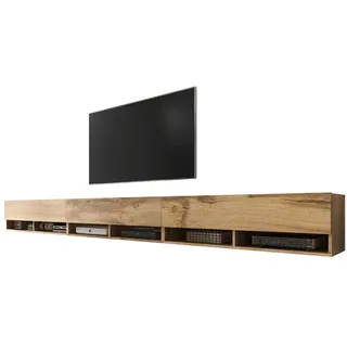 Selsey Wander - TV-Board/Fernsehschrank für Wohnzimmer hängend/stehend, optional mit LED, 300 (3 x 100) cm breit (Holzoptik Wotan Eiche, ohne LED)