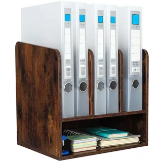 EasyPAG 4 Fächer Holz A4 Büro Schreibtisch Organizer Dokumentenhalter Aktenablage Zeitschriftenhalter Briefablage Papier Magazin Organisator,Braun