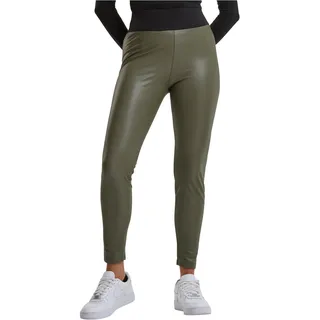 URBAN CLASSICS Damen High Waist Leggings Aus Lederimitat Mit Hoher Taille - Ladies Faux Leather Treggins Yoga Pants, Olive, XXL