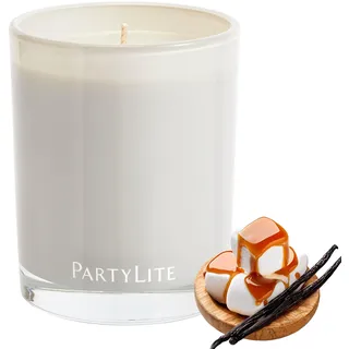 PartyLite Marshmallow Vanilla Escential Jar Kerze, parfümiert mit Karamell und Zuckerrohr, 220 ml, 1 Docht, wiederverwendbares Glas, 50 Stunden Brenndauer, Aromatherapie-Duft für Zuhause