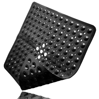 Duschmatte rutschfest, Antirutschmatte mit Saugnäpfen, Massage Duschmatte, Antirutschmatte Dusche, PVC Shower Mat Non Slip, Waschmaschinenfest (Schwarz-Atmungsaktive Ausführung)