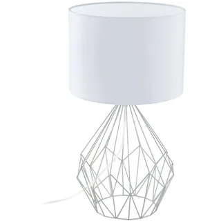 EGLO Tischlampe Pedregal 1, 1 flammige Tischleuchte Vintage, Industrial, Retro, Nachttischlampe Stahl und Textil in Weiß und Chrom, Lampe mit Schalter, E27 Fassung