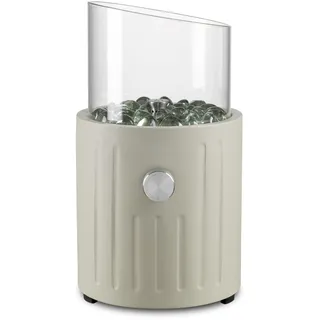 tepro Tischgasfeuerstelle Fluvin, rund geprägt pulverbeschichtet, Edelstahl-Brenner 0,9 kW, Glas-Windschutz mit Glasdekorsteinen, für Balkon Terrasse, 17x17x30 cm, Creme
