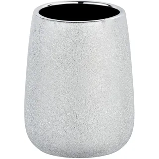 WENKO Zahnputzbecher Mod. Glimma stilvolle Aufbewahrung für Zahnbürste Zahnpasta und Make-up Pinsel in hochwertiger Keramik mit glitzernder Oberfläche für Badezimmer-Deko Ø 8,5 x 10,5 cm Silber