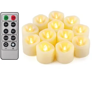 12 Stück flackernde, flammenlose Timer-LED-Teelichter mit Fernbedienung, batteriebetrieben, elektrische Votivkerzen für Weihnachten, Halloween-Dekorationen (Batterien enthalten), 200 Stunden