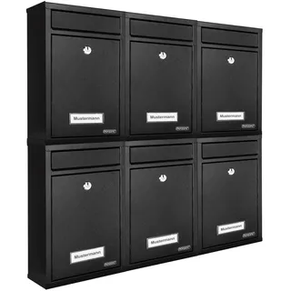 monzana Briefkasten 6er-Set Schwarz inkl. Zeitungsfach
