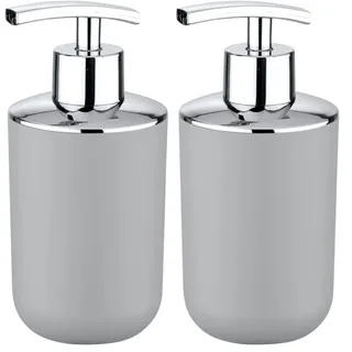 WENKO Seifenspender Brasil, nachfüllbarer Seifendosierer für Badezimmer und Küche, aus bruchsicherem Kunststoff, BPA-frei, Fassungsvermögen: 320 ml, 7,3 x 16,5 x 9 cm, Grau (Packung mit 2)