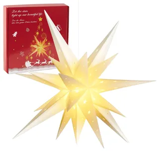 SUNBEAUTY Weihnachtsstern Beleuchtet Batterie mit Timer, 58CM Hängend Weihnachtsdeko Aussen Led Stern, 3D Leuchtstern, Weihnachtsstern für innen und außen