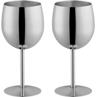 BISDARUN Weißweingläser Set mit 2 Rotweinkelchen, 18/8 Edelstahl, 350 ml, Metallkelch, Gläser für Cocktail, Champagner, Whiskey, Bier (Silber)