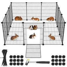 BAKAJI Zaun mit Tür für kleine Haustiere, personalisierbar, aus Metall, modularer Zaun für Meerschweinchen, Hamster, Kaninchen, Chinchillas, Innen- und Außenbereich (110 x 75 x 49)