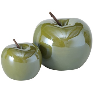 Boltze Deko Apfel Perly (2er Set, zur Dekoration / Geschenkidee, Deko für Küche / Wohnzimmer / Esszimemr, Tischdeko Höhe 7-9 cm) 2013536, Grün