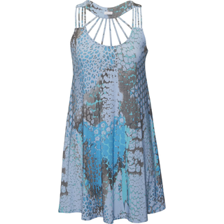 Strandkleid BUFFALO "mit besonderem Trägerdesign und Alloverprint", Damen, Gr. 38, N-Gr, blau (blau bedruckt), Jersey, Obermaterial: 95% Viskose, 5% Elasthan, bedruckt, figurumspielend Po-bedeckend, Rundhals, Kleider Strandkleid, Minikleid, Sommerkleid, Jerseykleid, Animalkleid, Topseller