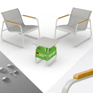 Blumtal Gartenmöbel Set 3er - Balkonmöbel Set für 2 Personen - 2 x Sessel + 1 x Tisch - Stahl Garten Möbel - Balkon Lounge Gartenmöbel Grau - Grau