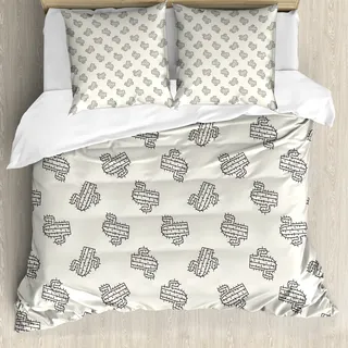 ABAKUHAUS Kaktus Bettbezug, Doodle Exotic Plant, Milbensicher Allergiker geeignet mit Kissenbezügen, 155 cm x 220 cm - 80 x 80 cm, Creme-Schwarz - Grün